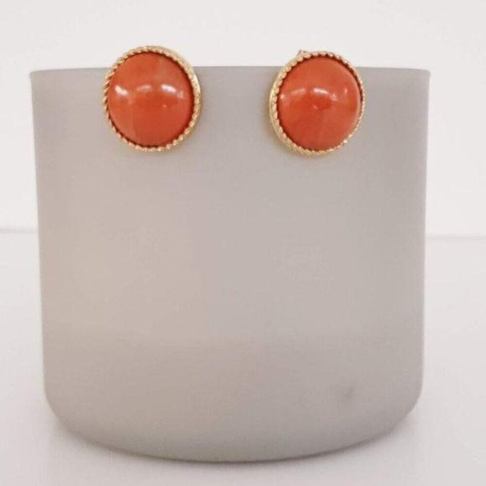 Earrings Button Stud Gold Tone Orange Vintage Look New in Package Clean smoke fr